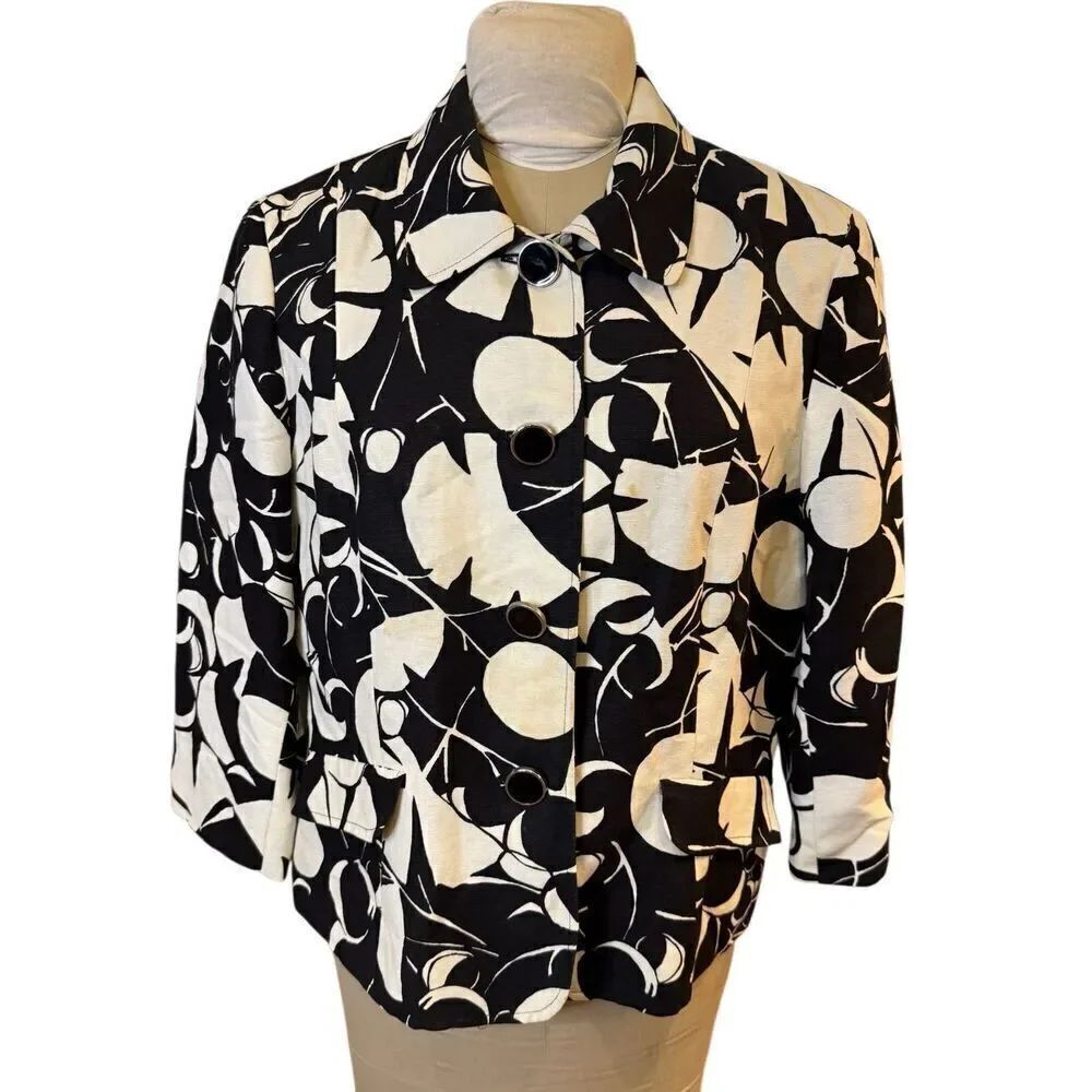 Kasper Women’s Blazer Sz. 16 Black & White Geometric Pattern Career Date Night
